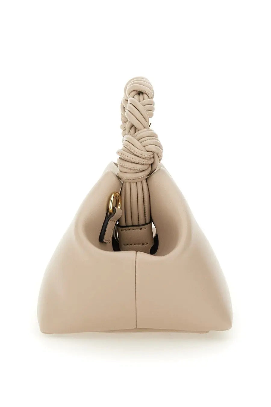 Beige leather triangle-shaped handbag with braided handle and gold-tone hardware from ganni women’s borsa bou grey collection