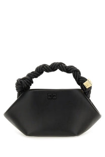 Ganni women’s borsa bou mini black leather handbag with braided handle and gold-tone hardware