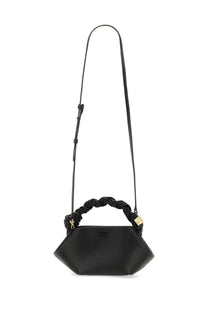Ganni women’s borsa bou mini black leather handbag with braided handle and gold-tone hardware