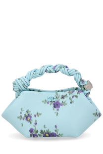 Ganni women’s borsa bou mini blue light blue floral handbag with braided handle and metallic hardware