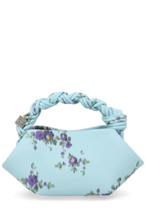 Ganni women’s borsa bou mini blue light blue handbag with braided handle and purple floral pattern