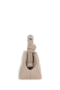 Beige leather ganni women’s borsa bou mini handbag with twisted rope handle and gold-tone hardware