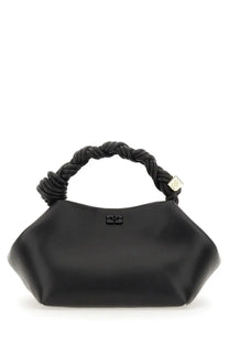 Ganni women’s borsa bou small black leather handbag with braided handle and small metallic logo plaque
