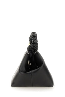 Ganni women’s borsa bou small black leather clutch with a black triangular shape and braided cord handle