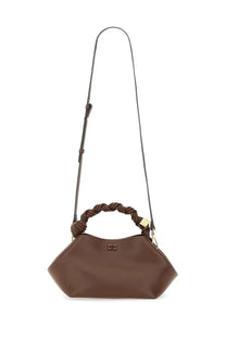 Ganni women’s borsa bou small brown leather handbag with braided handle and gold-tone hardware
