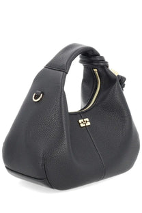 Ganni women’s borsa hobo small black leather bag with gold-tone hardware and tassel detail in pebbled texture