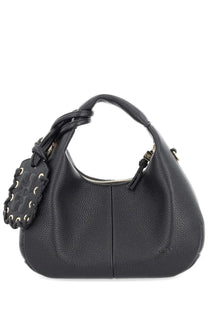 Ganni women’s borsa hobo small black pebbled leather bag with braided handle and intrecciato tag