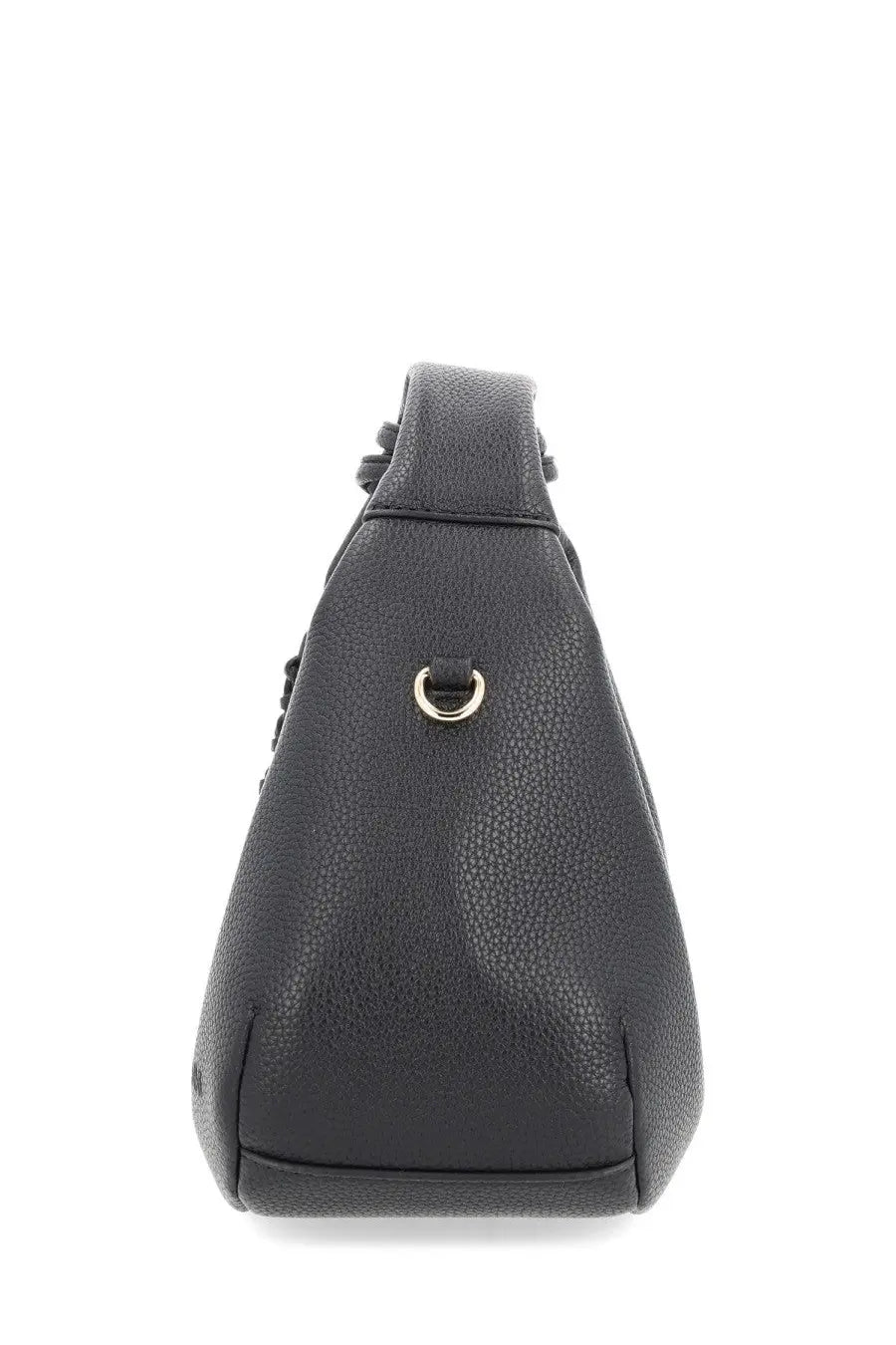 Ganni women’s borsa hobo small black shoulder bag in black pebbled leather with silver-toned metal ring and top handle