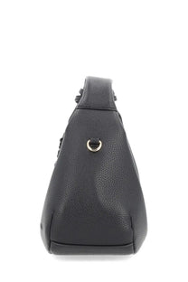 Ganni women’s borsa hobo small black shoulder bag in black pebbled leather with silver-toned metal ring and top handle