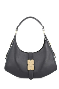 Black leather hobo bag with distinctive gold-tone clasp ganni womens borsa kat small black model