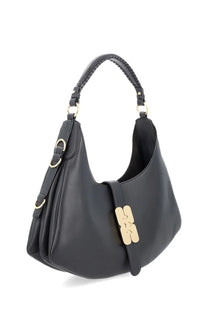 Black leather hobo bag with gold-tone hardware and braided handle from Ganni women’s Borsa Kat Small black collection