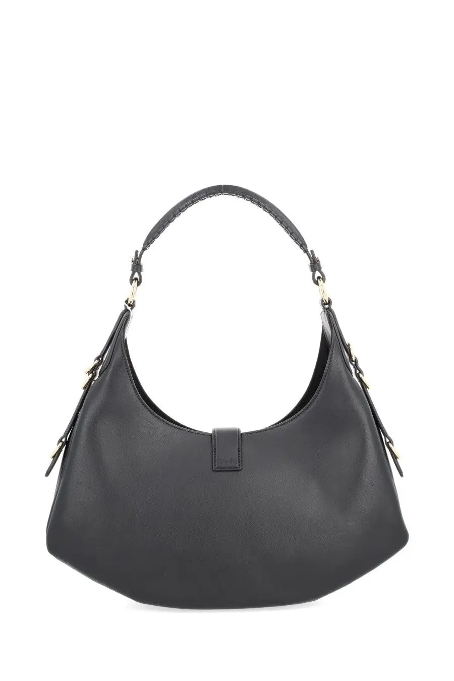 Ganni women’s borsa kat small black leather hobo bag with sleek minimalist design and gold tone hardware accents