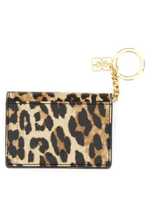 Ganni women’s bou leopard-print card holder with gold-tone keychain and chain for stylish organization
