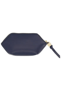 Ganni women’s bou coin purse in navy blue leather with gold-tone zipper and pull tab for secure storage