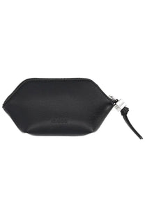 Black Ganni women’s bou coin purse with zippered pouch, sleek minimalist design, and silver-toned hardware