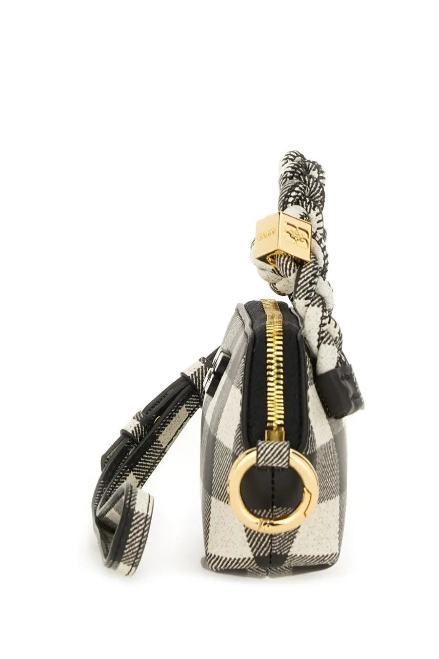 Ganni women’s bou nano vichy bag black featuring black and white checkered pattern with gold-tone hardware