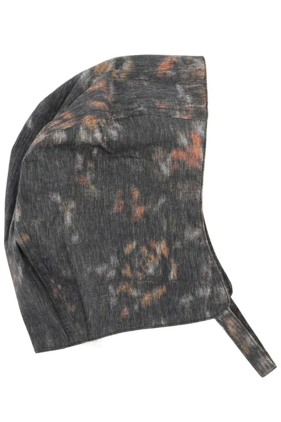 Dark gray ganni women’s cap bonnet with subtle orange and white tie-dye pattern in soft fabric