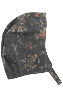 Dark gray ganni women’s cap bonnet with subtle orange and white tie-dye pattern in soft fabric