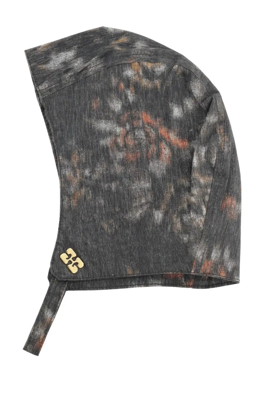 Ganni women’s cap grey dark gray and orange tie-dye hooded bonnet with gold-tone logo emblem on the side