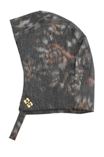 Ganni women’s cap grey dark gray and orange tie-dye hooded bonnet with gold-tone logo emblem on the side