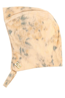 Beige and gray tie-dye fabric bonnet with gold-tone logo clasp in ganni womens cap white style
