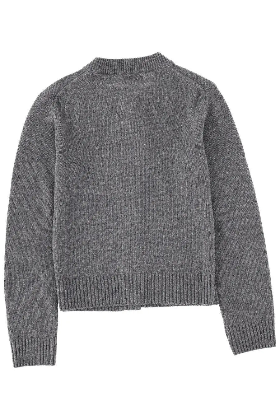 A soft heather gray knit cardigan with ribbed cuffs and hem from ganni womens cardigan grey collection