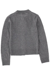 A soft heather gray knit cardigan with ribbed cuffs and hem from ganni womens cardigan grey collection