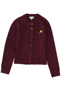 Ganni women’s maroon cardigan with button closure and embroidered logo on the left chest for stylish layering