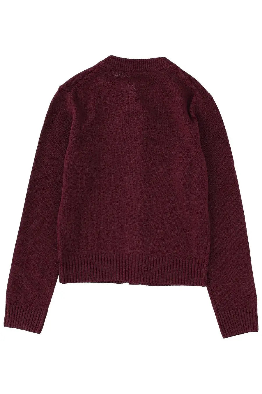 Maroon knit Ganni women’s cardigan with ribbed cuffs and hem perfect for layering in cooler weather