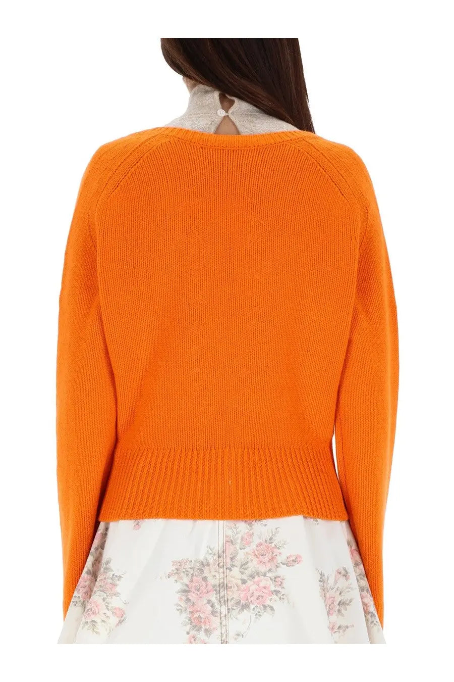 Ganni women’s vibrant orange cashmere ribbed-knit sweater with raglan sleeves and fitted waistband