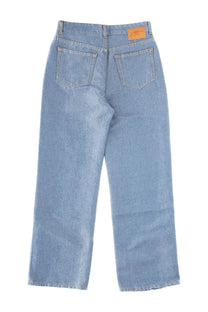 Ganni womens cotton denim jeans blue in light wash with classic straight leg cut and faded stitching details