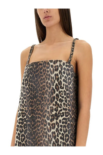 A sleek leopard-print satin camisole with thin straps and square neckline from ganni women’s dress pattern