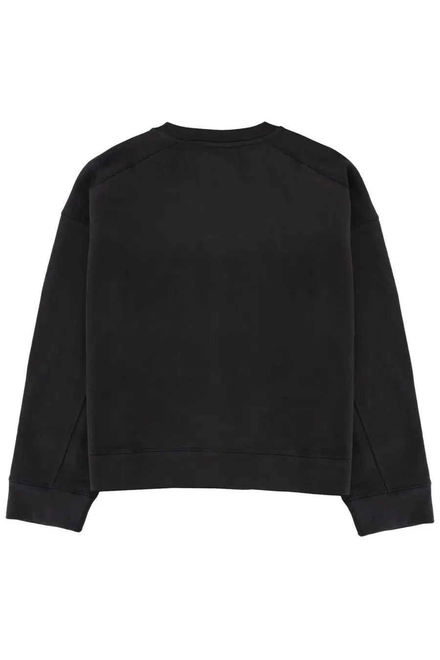 Black oversized crewneck sweatshirt with ribbed cuffs and hem from Ganni featuring felpa con grafica in grey