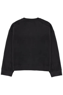 Black oversized crewneck sweatshirt with ribbed cuffs and hem from Ganni featuring felpa con grafica in grey