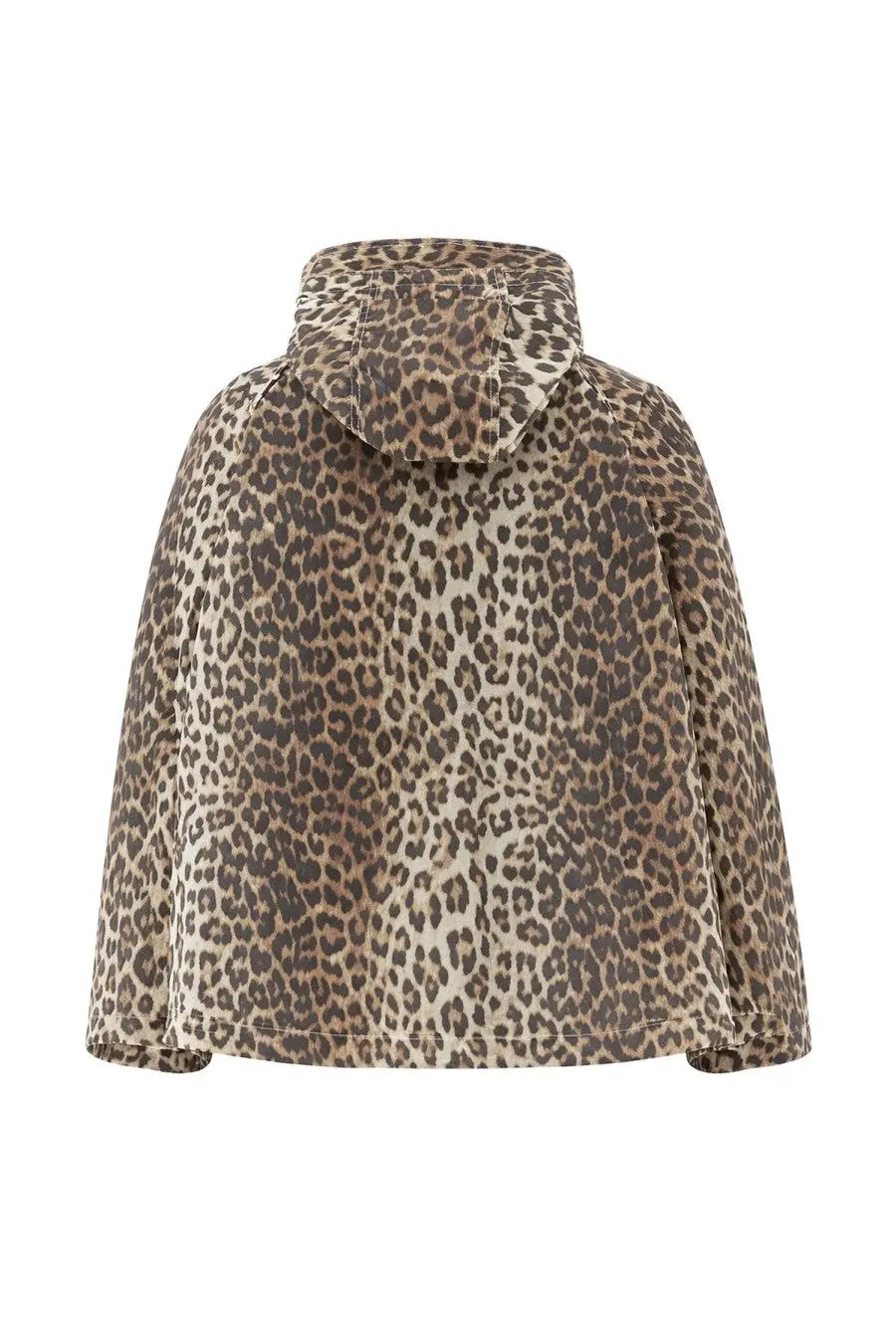 Ganni women’s beige and brown leopard-print hooded jacket with relaxed cape-like silhouette in multicolor