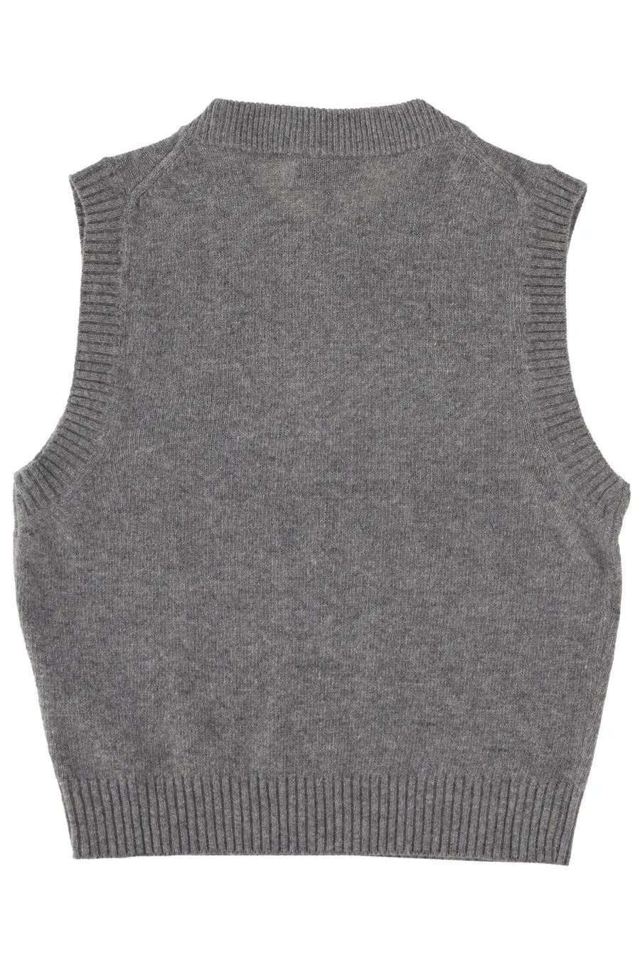 Ganni women’s gilet con grafica grey gray knit sleeveless sweater with ribbed cuffs and hem