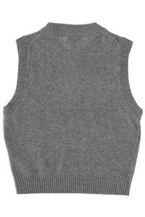 Ganni women’s gilet con grafica grey gray knit sleeveless sweater with ribbed cuffs and hem