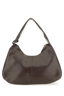 Ganni women’s hobo bag croco xxl brown in dark brown crocodile embossed leather with subtle ganni logo on front