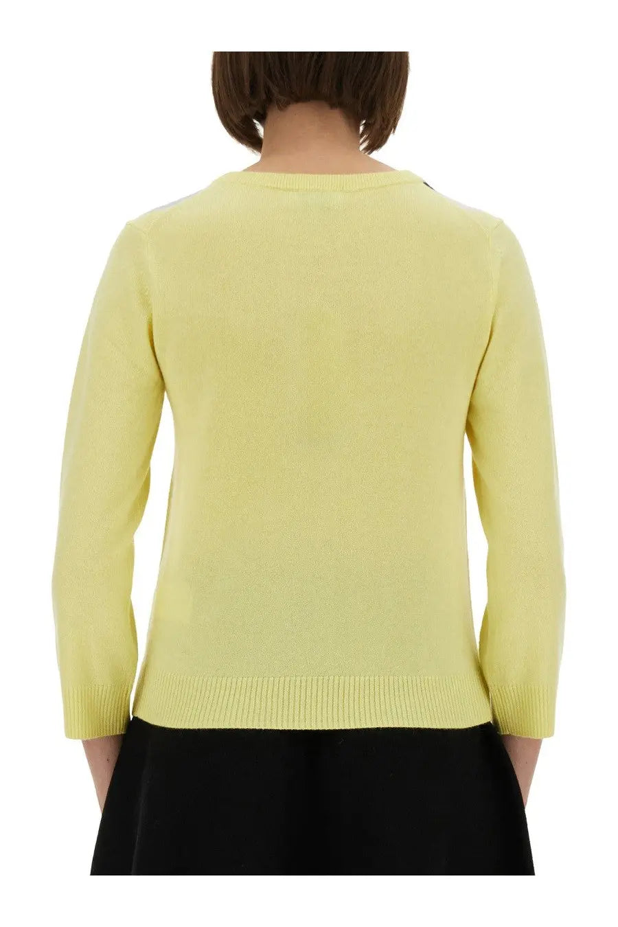 A pale yellow long-sleeved knit sweater with ribbed hem and cuffs in ganni women’s jacquard cashmere cardigan multicolor