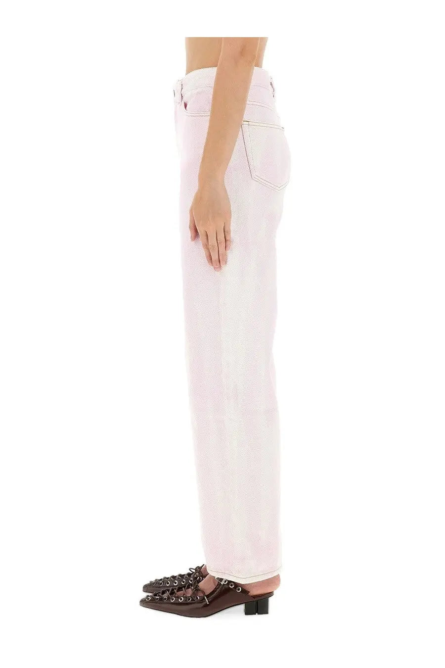 Ganni women’s high-rise straight-leg white denim jeans with a clean minimalist design front view