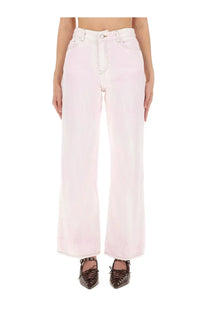 Pale pink high-waisted wide-leg denim trousers by ganni womens jeans suitable for casual wear