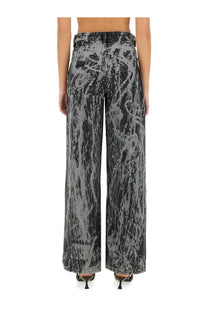 Ganni women’s Izey multicolor jeans in black and gray tie-dye wide-leg design made of denim material