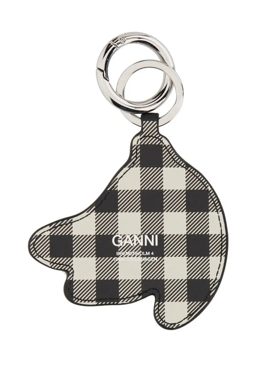 Ganni women’s keychain banana black checkered leather keychain with silver toned metal ring