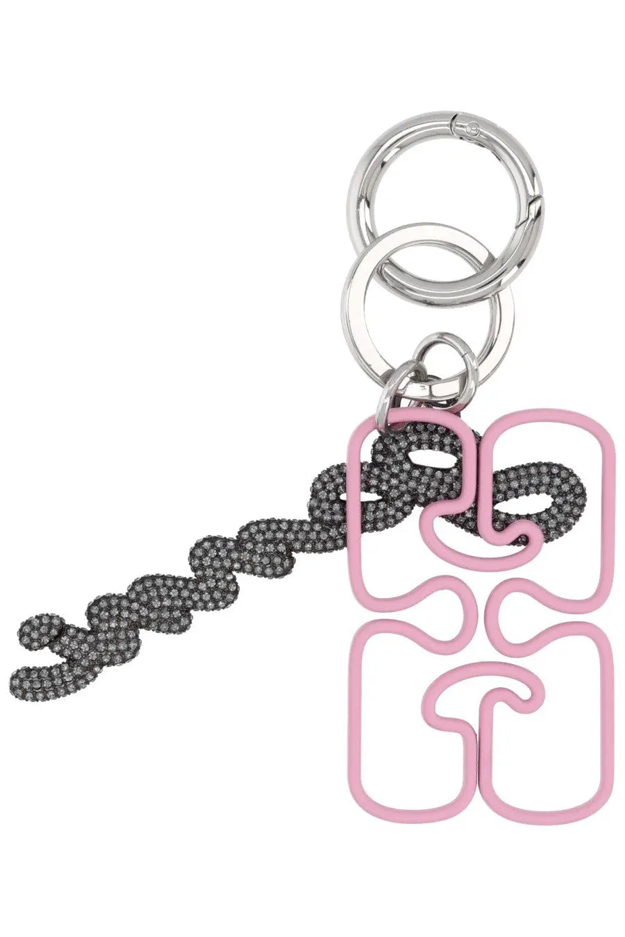 Ganni women’s keychain grey featuring a pink and black embellished design with sleek modern style