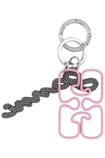 Ganni women’s keychain grey featuring a pink and black embellished design with sleek modern style