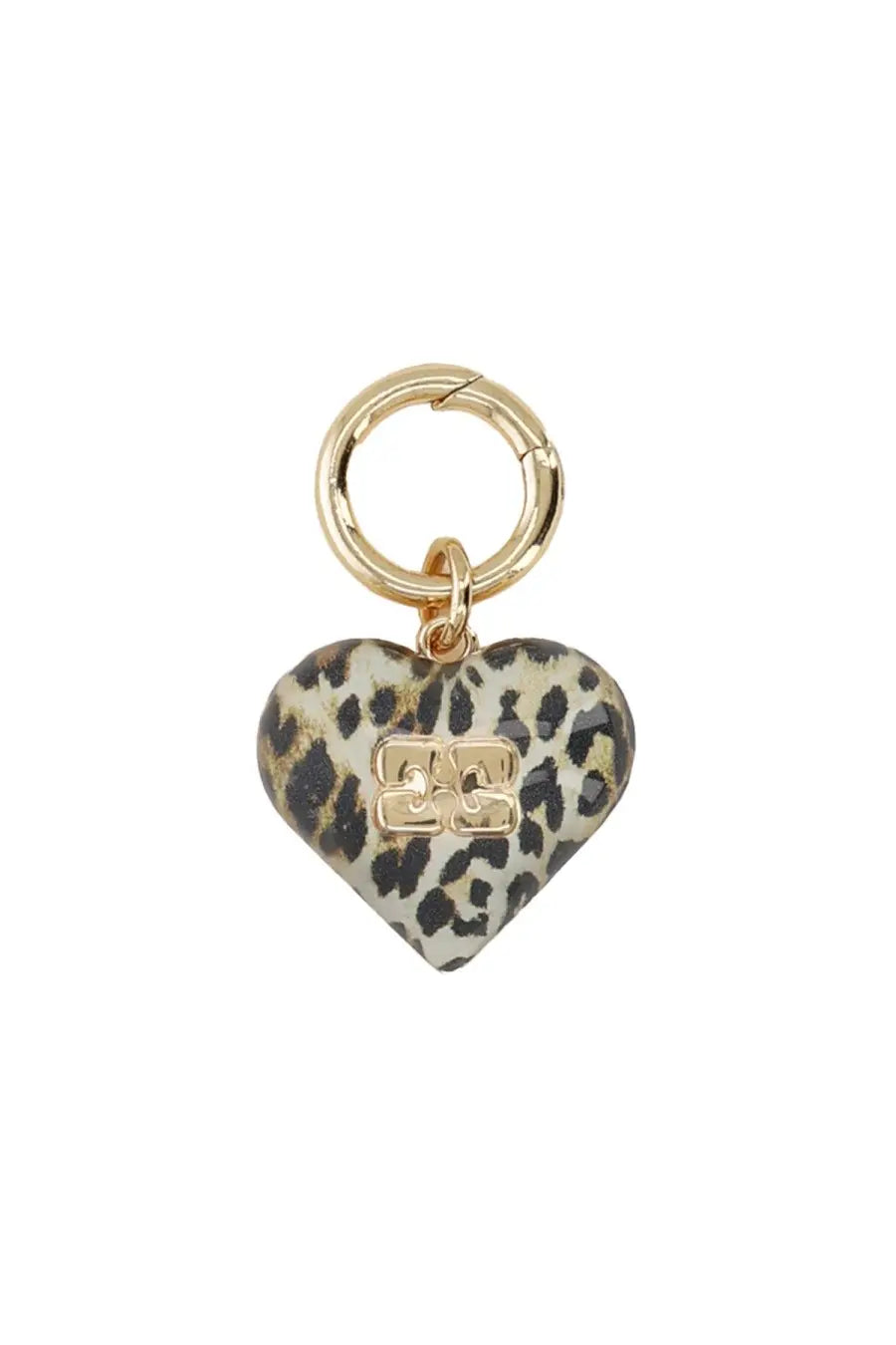 Ganni women’s keychain heart pattern leopard print heart-shaped keychain with gold-tone metal clasp and logo plaque