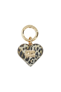 Ganni women’s keychain heart pattern leopard print heart-shaped keychain with gold-tone metal clasp and logo plaque