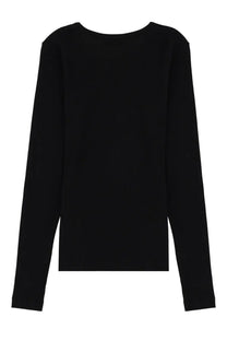 Black long-sleeved top by ganni featuring a simple minimalist design in a soft grey fabric for versatile wear
