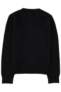 Black knit sweater with ribbed cuffs and hem from ganni womens maglia con grafica black collection
