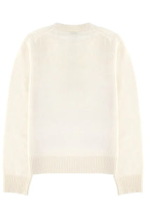 Cream-colored knit sweater with ribbed cuffs and hem from Ganni women’s maglia con grafica white collection